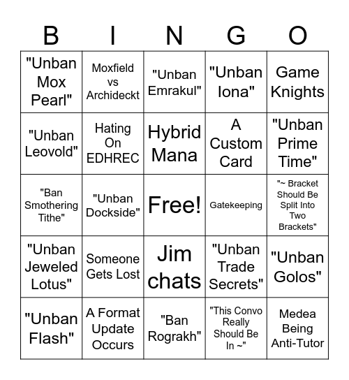 Commander Staples Format Philosophy Bingo Card
