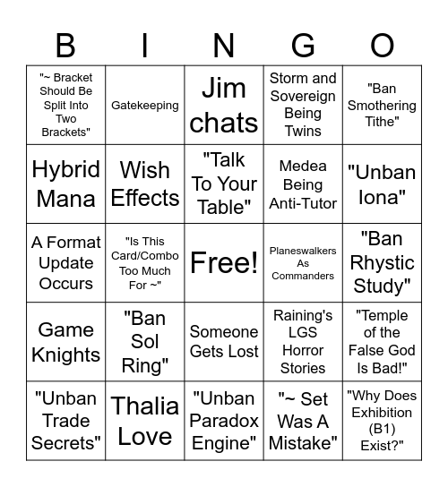 Commander Staples Format Philosophy Bingo Card
