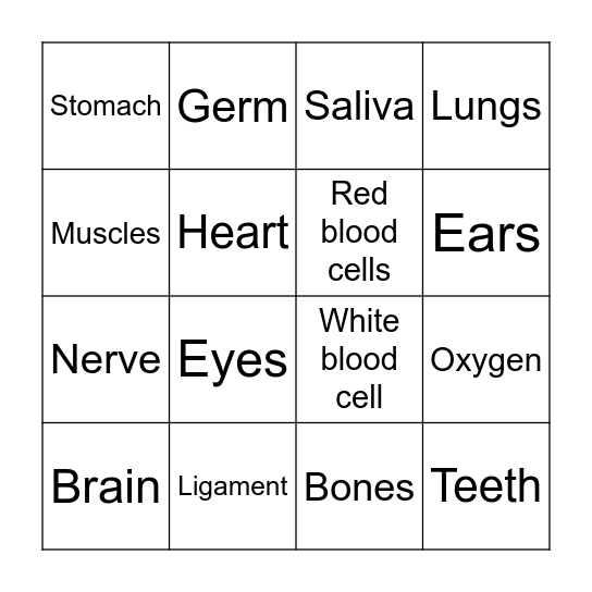 Your Body Bingo Card