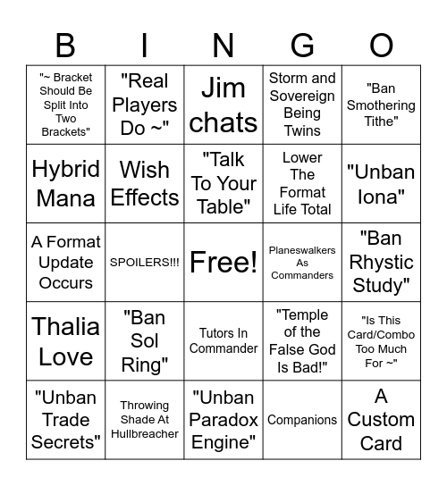 Commander Staples Format Philosophy Bingo Card