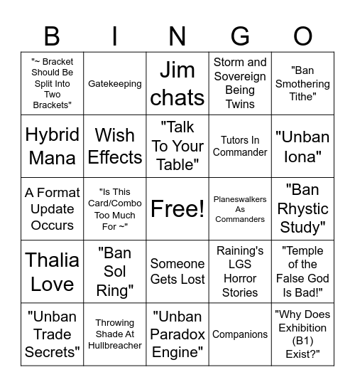 Commander Staples Format Philosophy Bingo Card