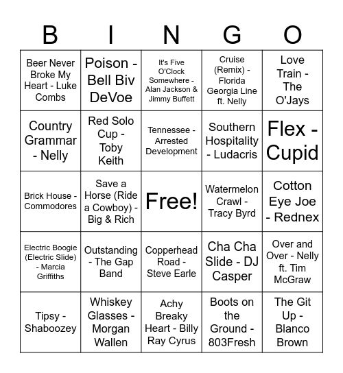 Round 2: Boots, Bourbon & Backroads Bingo Card