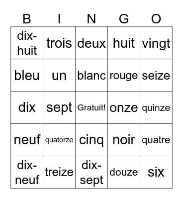 French Bingo Card