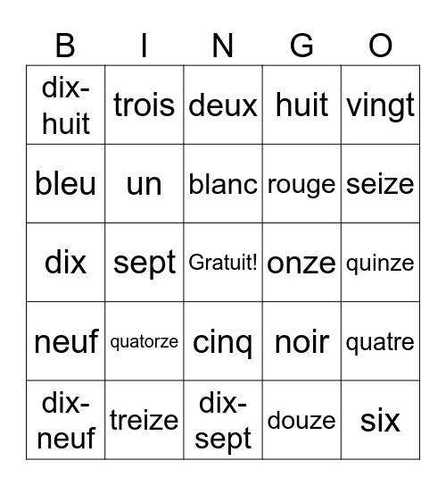 French Bingo Card