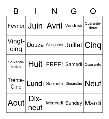 FRENCH Bingo Card
