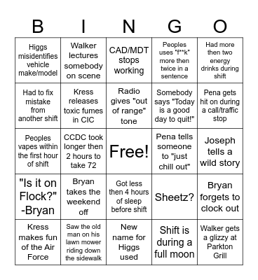 Black Sheep Platoon Bingo Card