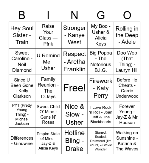 Sing It Loud Blackout Bingo Card