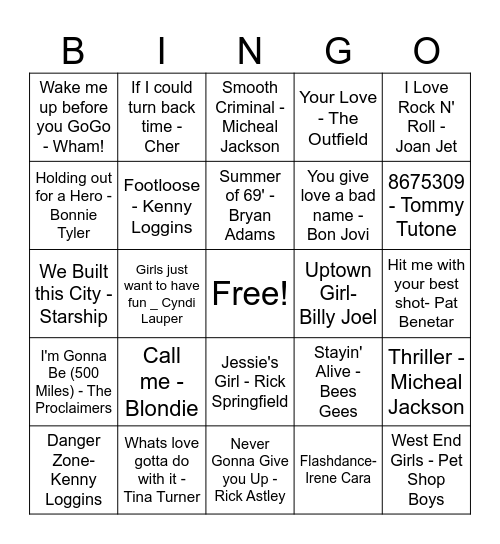 Music Bingo 2 Bingo Card