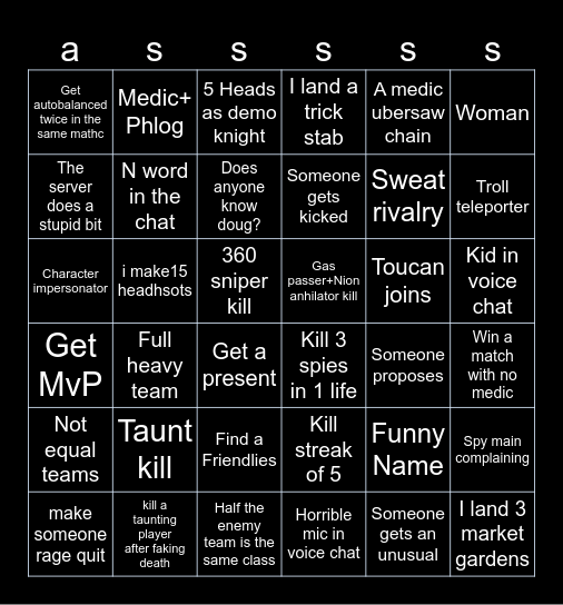 TF2 casual bingo Card