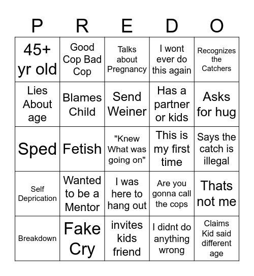 PREDO Bingo Card