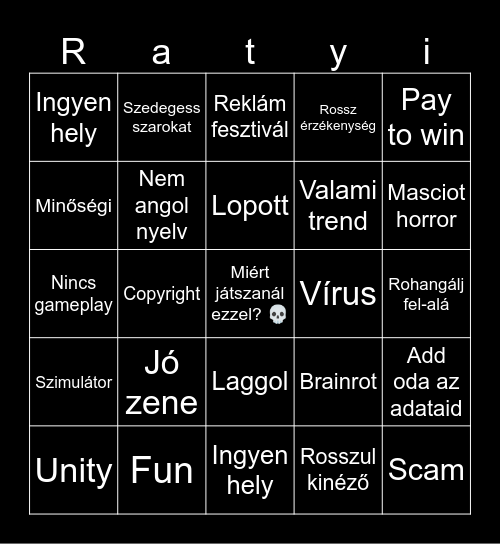 Ratyi bingó minden platformhoz v2 Bingo Card