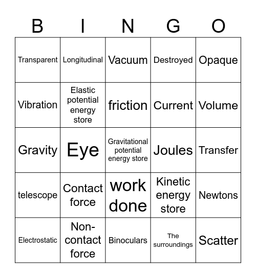 Physics Bingo Card