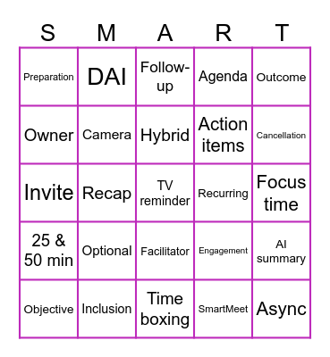 SmartMeet XLT GSC Bingo Card