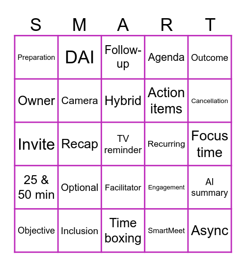 SmartMeet XLT GSC Bingo Card