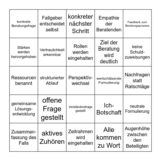 Kollegiale Fallberatung Bingo Card