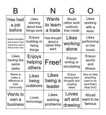 Career Exploration Bingo Card
