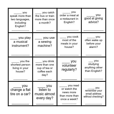 Classroom Bingo! Bingo Card