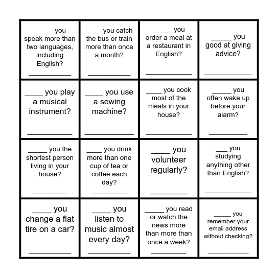 Classroom Bingo! Bingo Card