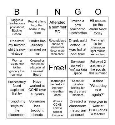Back to School Bingo for Teachers Bingo Card