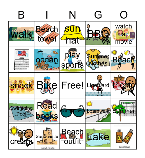 Summer Activities Bingo Card