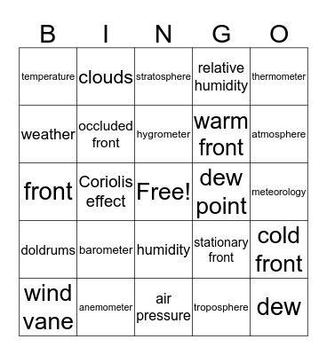 weather Bingo Card