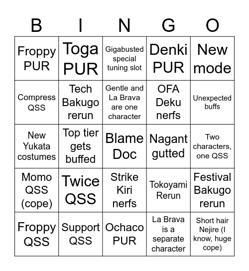 UR Season 18 Bingo Card