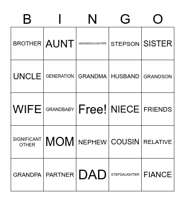 FAMILY Bingo Card
