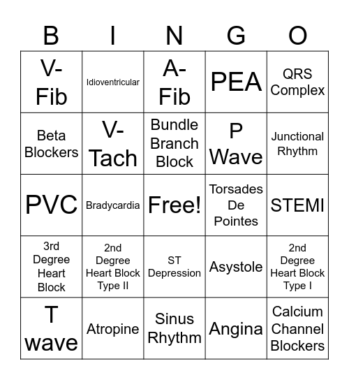 Cardiac Bingo Card