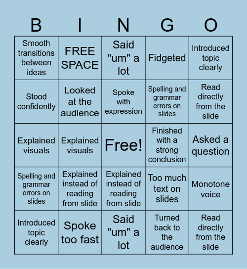 Presentation Bingo Card