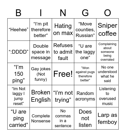Eivron Bingo Card