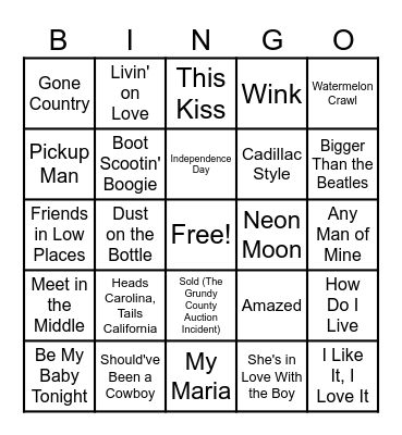 90s Country Bingo Card