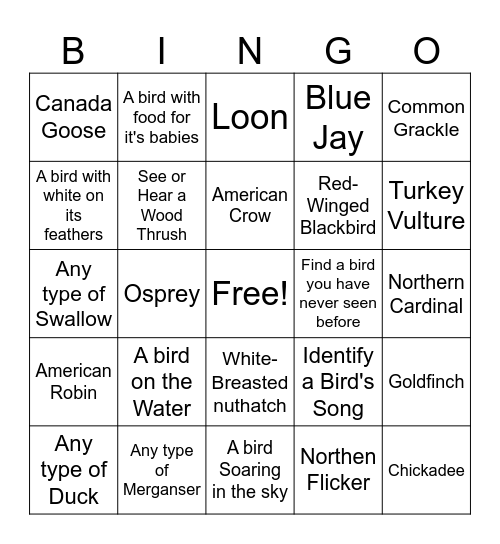 Birding Bingo Card