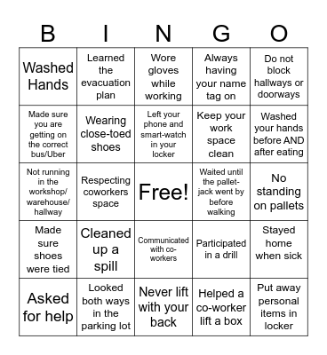 Workplace Safety Bingo Card