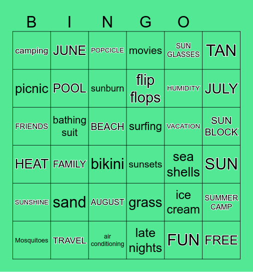 SUMMER TIME Bingo Card