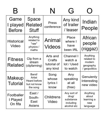 Random video bingo Card
