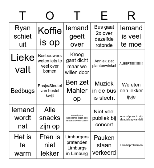 Ontzetting Bingo Tour 2026 Bingo Card