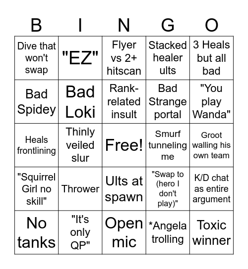 Marvel Rivals Quick Match BINGO Card