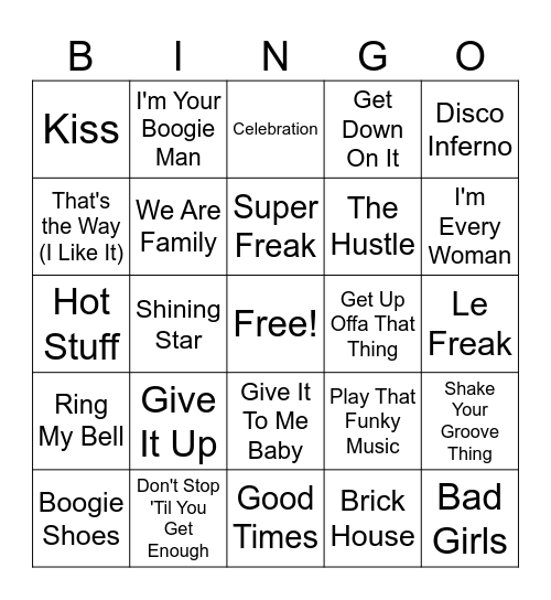 Funkytown Bingo Card