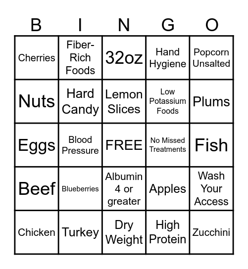 MJ's Dialysis Bingo 100103 Bingo Card