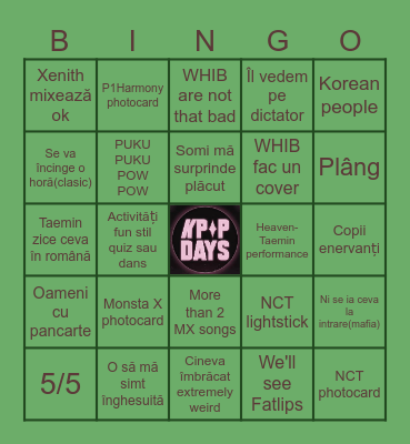 K-pop days Bingo Card