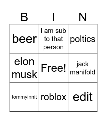 tiktok bingo Card