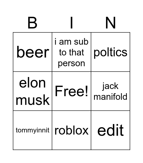 tiktok bingo Card
