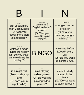 Untitled Bingo Card