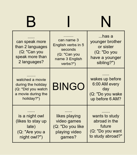Untitled Bingo Card