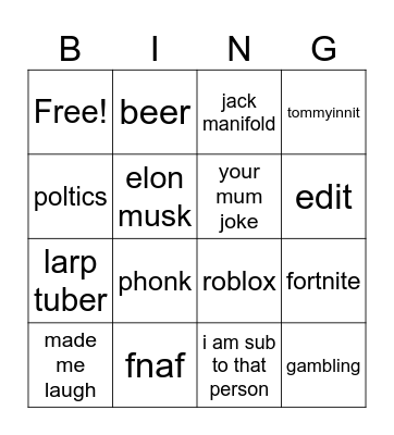 tiktok bingo Card