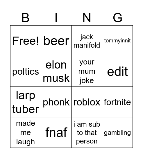 tiktok bingo Card