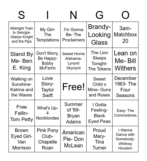 Community Singo! Bingo Card