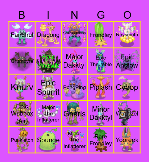 Fav Monsters Bingo Card