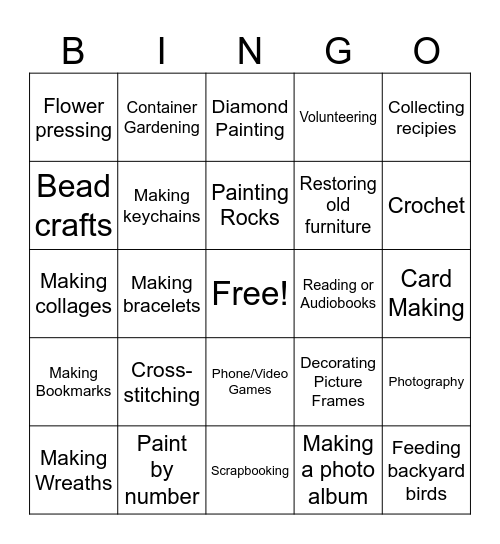 HOBBY EXPLORATION Bingo Card