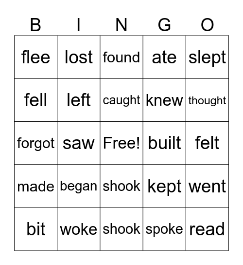 Irregular Verbs Bingo Card